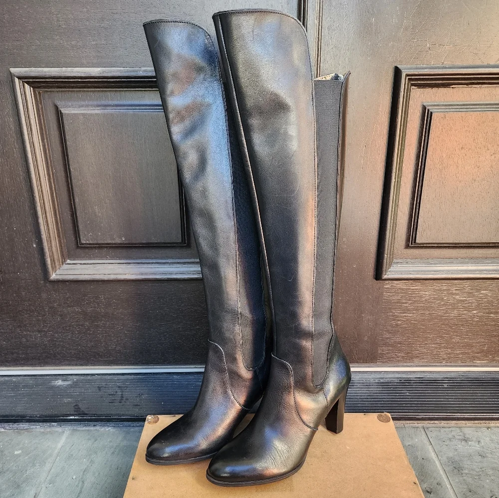 Sexy Black Leather OTK Boots by Adrienne Vittadini